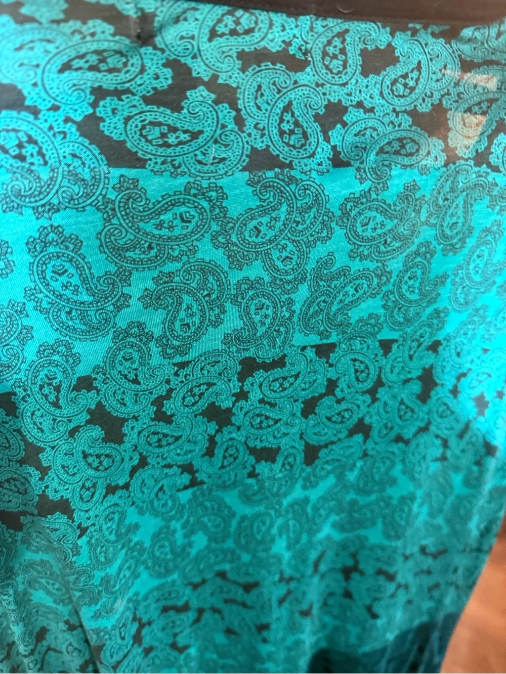 Michael Kors Teal Paisley Short Sleeve Tee with Contrast Neck